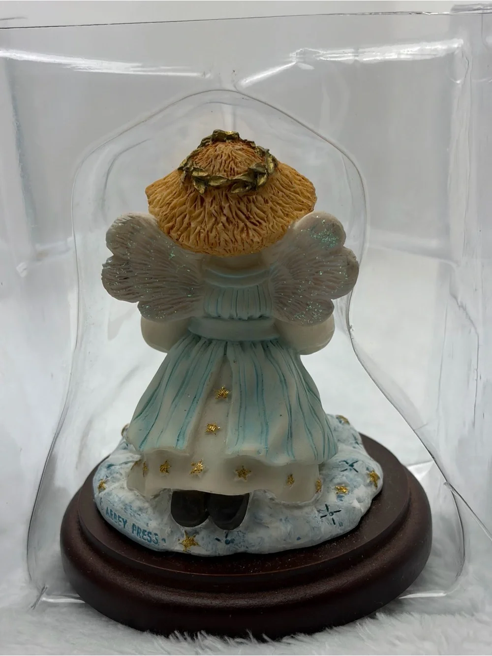 Message Angel Happy Holidays Figurine Wooden Base Alley Press Collectible